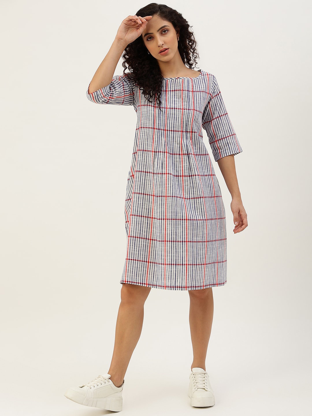 

Lokatita Striped A-Line Cotton Dress, White