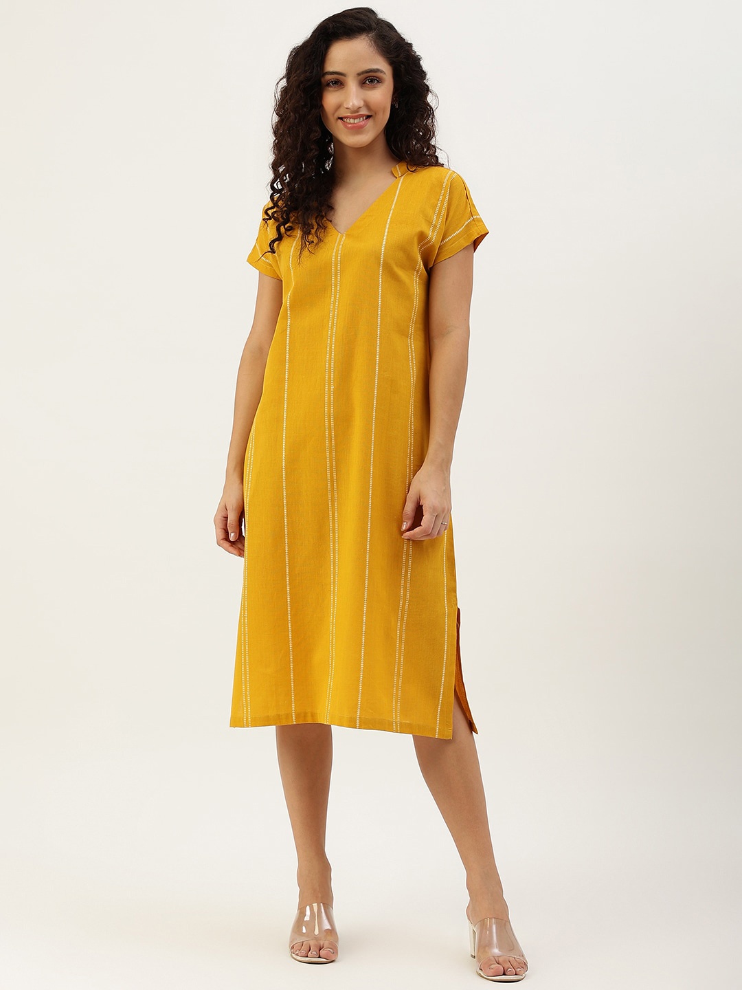 

Lokatita Striped V-Neck A-Line Dress, Yellow