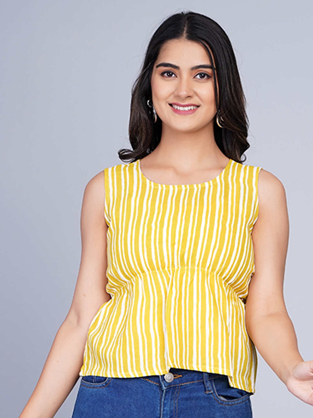 

SkyaSia Striped Sleeveless Cinched Waist Top, Yellow