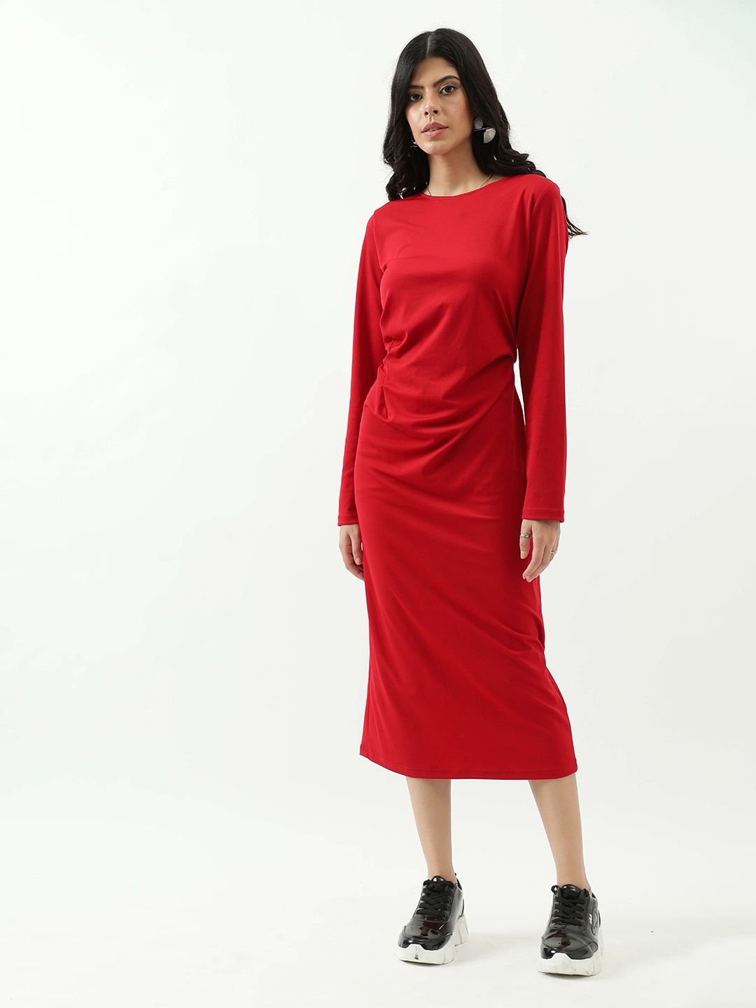 

Taggd Boat Neck Sheath Midi Dress, Red