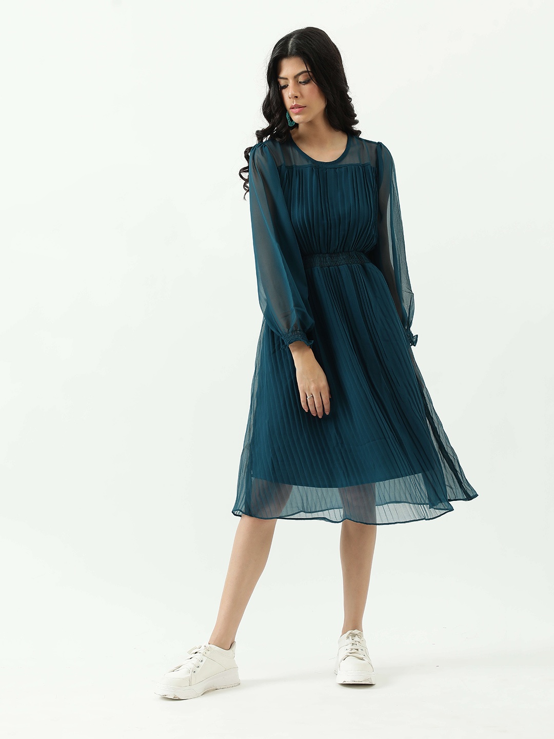 

Taggd Puff Sleeve Midi Fit & Flare Dress, Teal