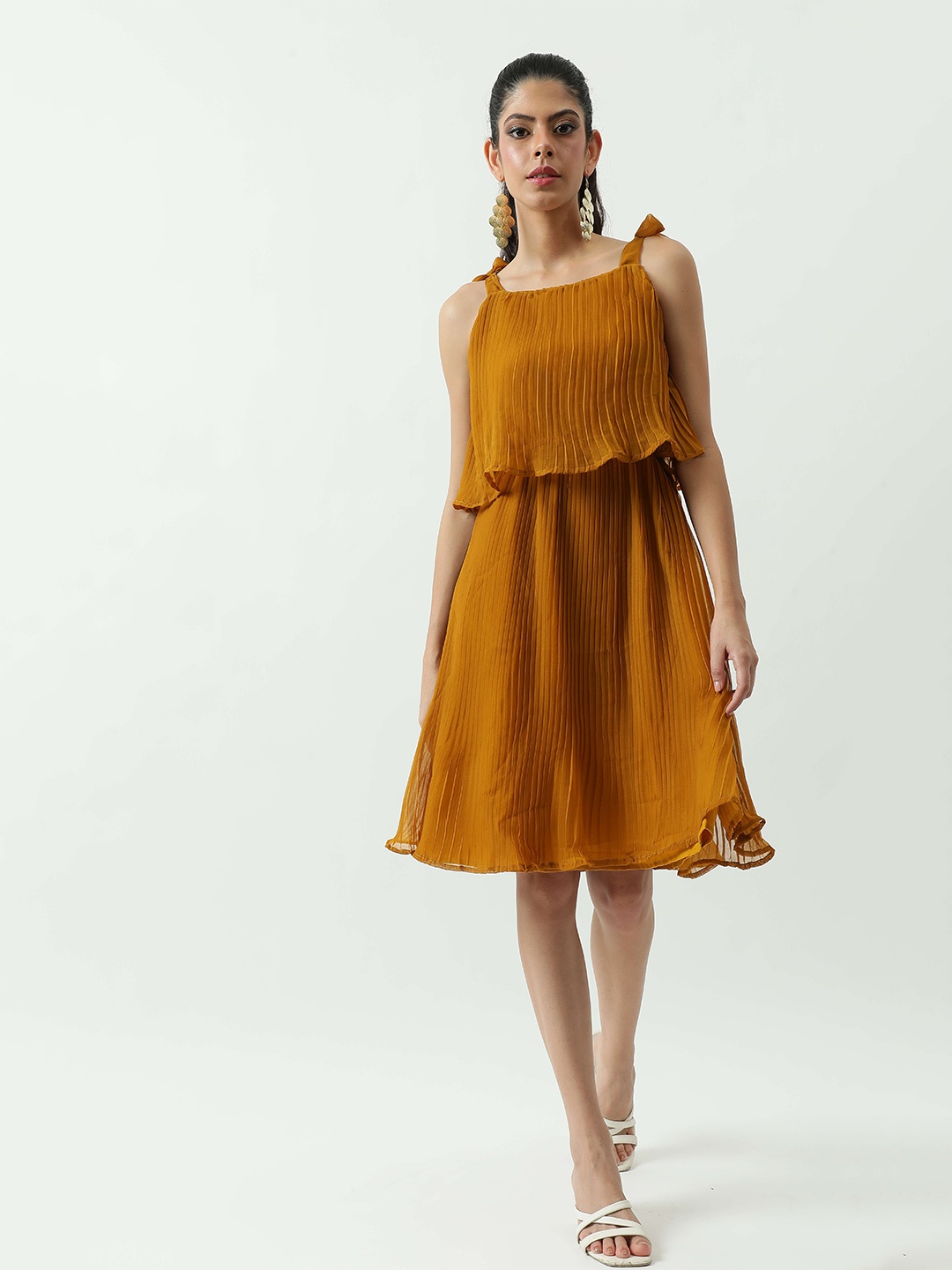 

Taggd Shoulder Straps Georgette A-Line Dress, Yellow