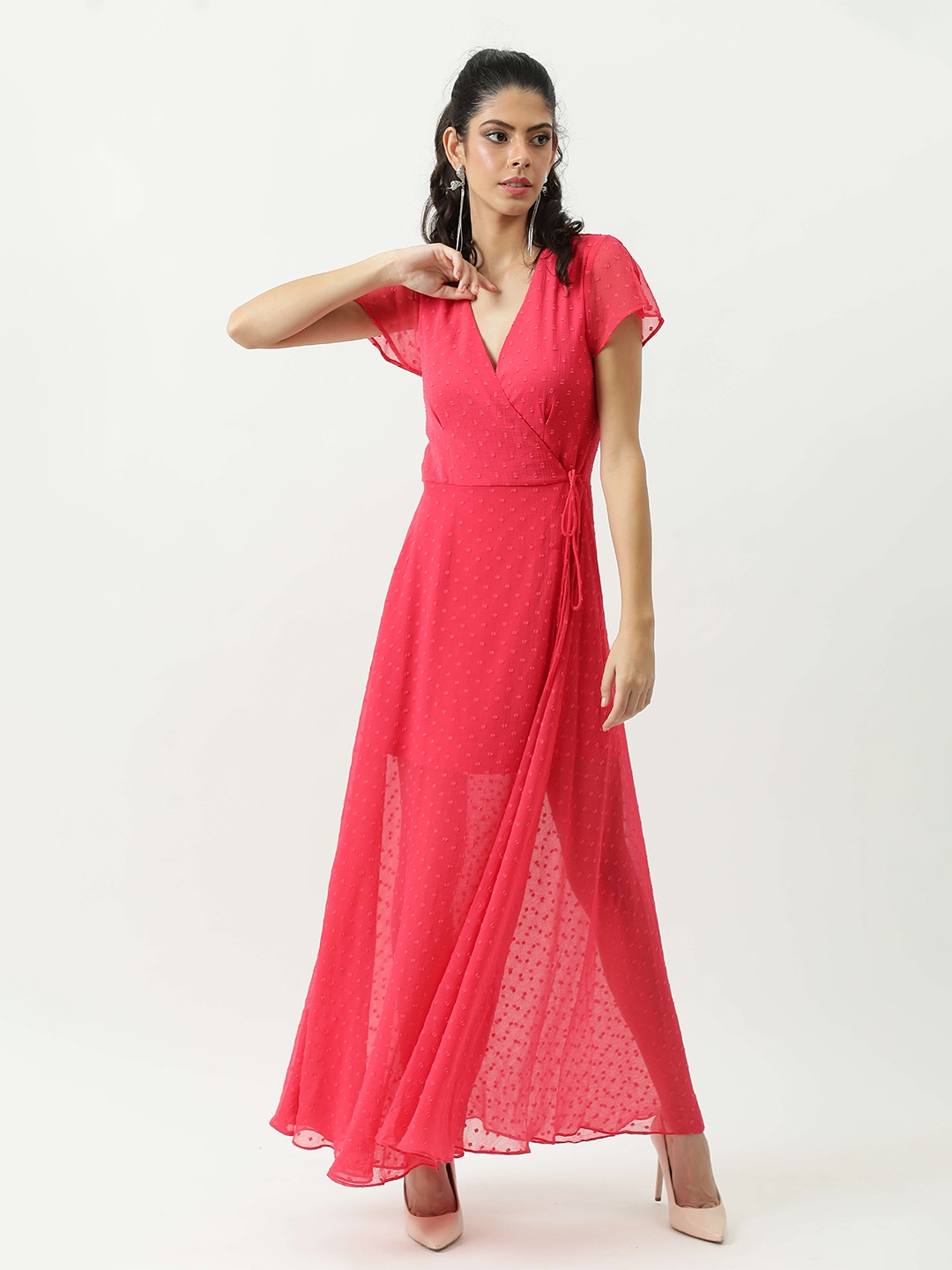 

Taggd Cap Sleeves Maxi Dress, Pink