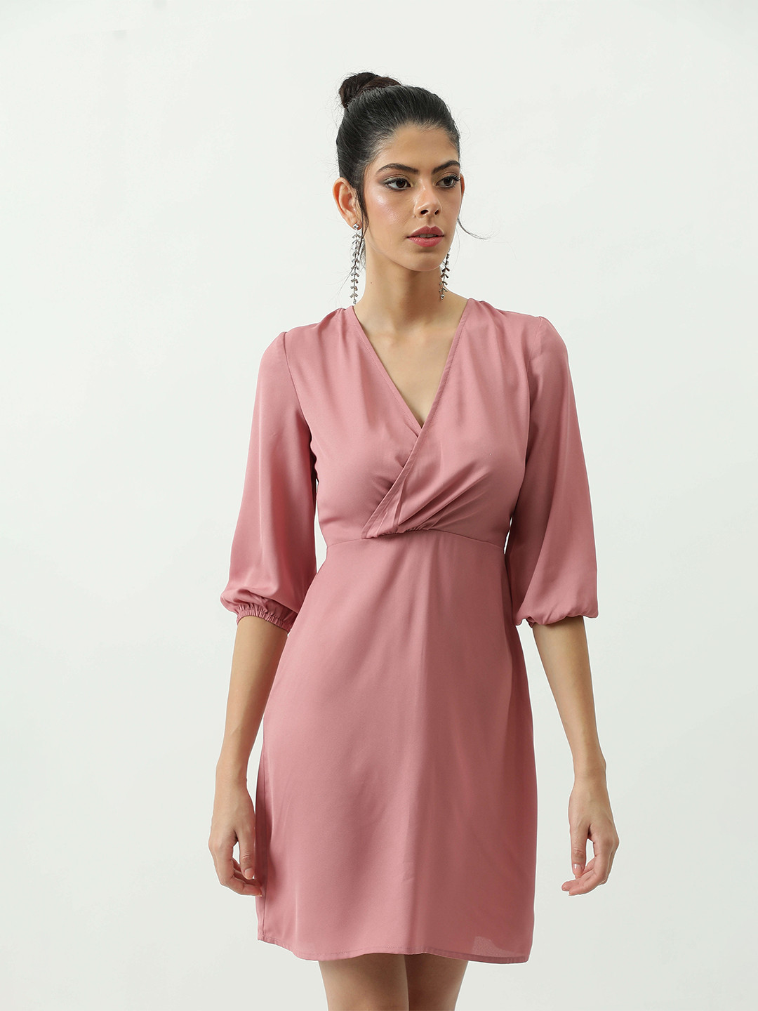 

Taggd V-Neck Fit & Flare Dress, Peach