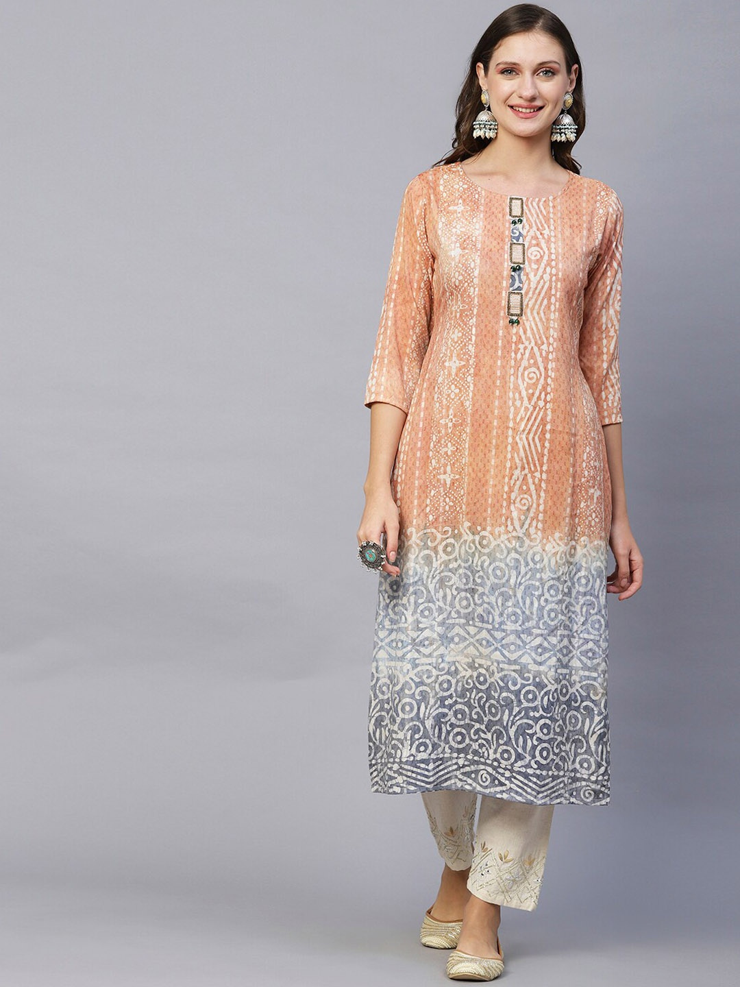 

FASHOR Brown Ethnic Motif Printed Straight Kurta