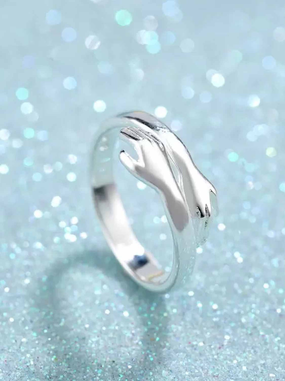 

Silver Shine Set Of 3 Silver-Plated Hug-Shaped Adjustable Finger Rings