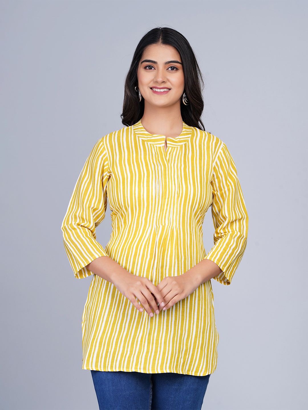 

SkyaSia Striped Mandarin Collar Tunic, Yellow