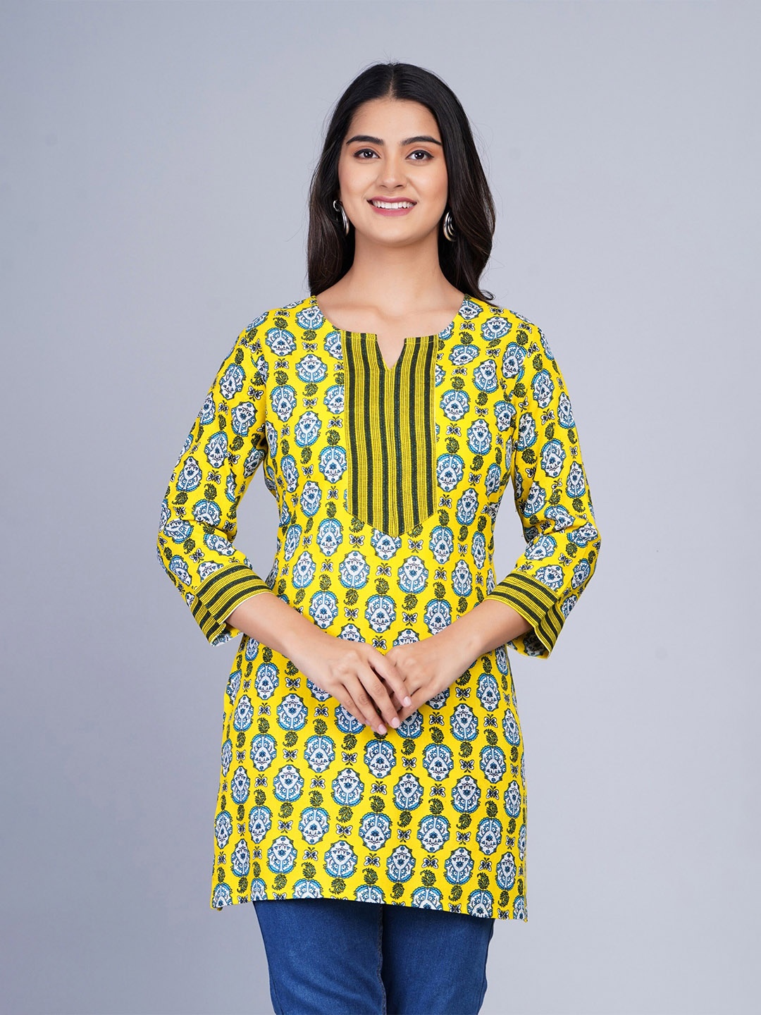 

SkyaSia Ethnic Motifs Printed Tunic, Yellow