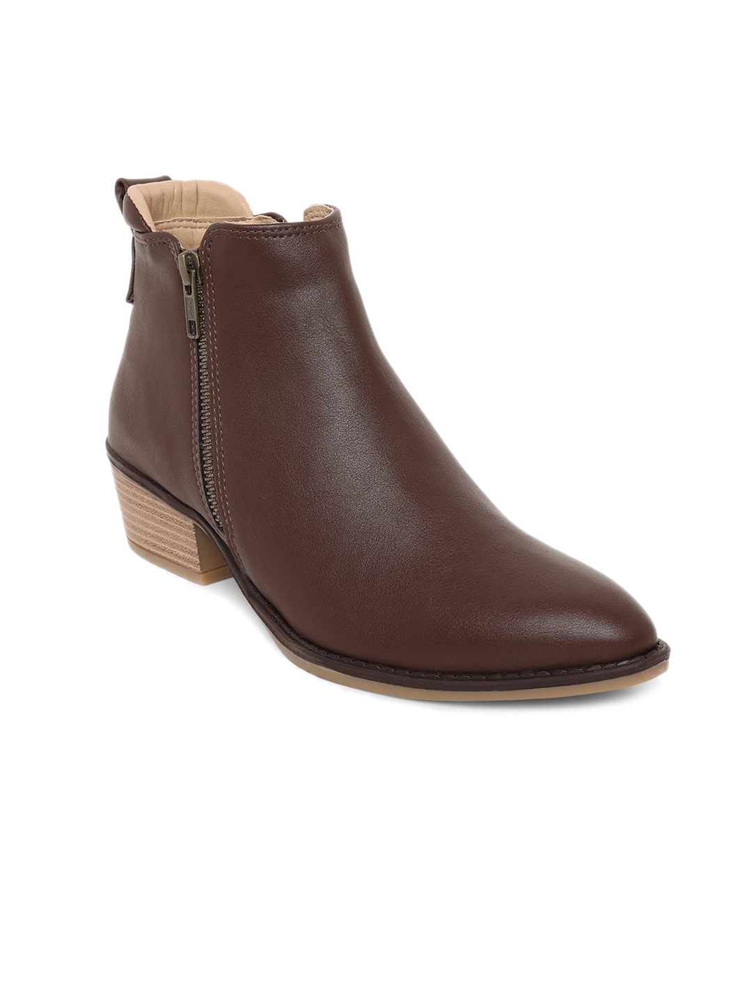 

PEPITOES Women Pointed Toe Leather Block Heel Regular Boots, Brown