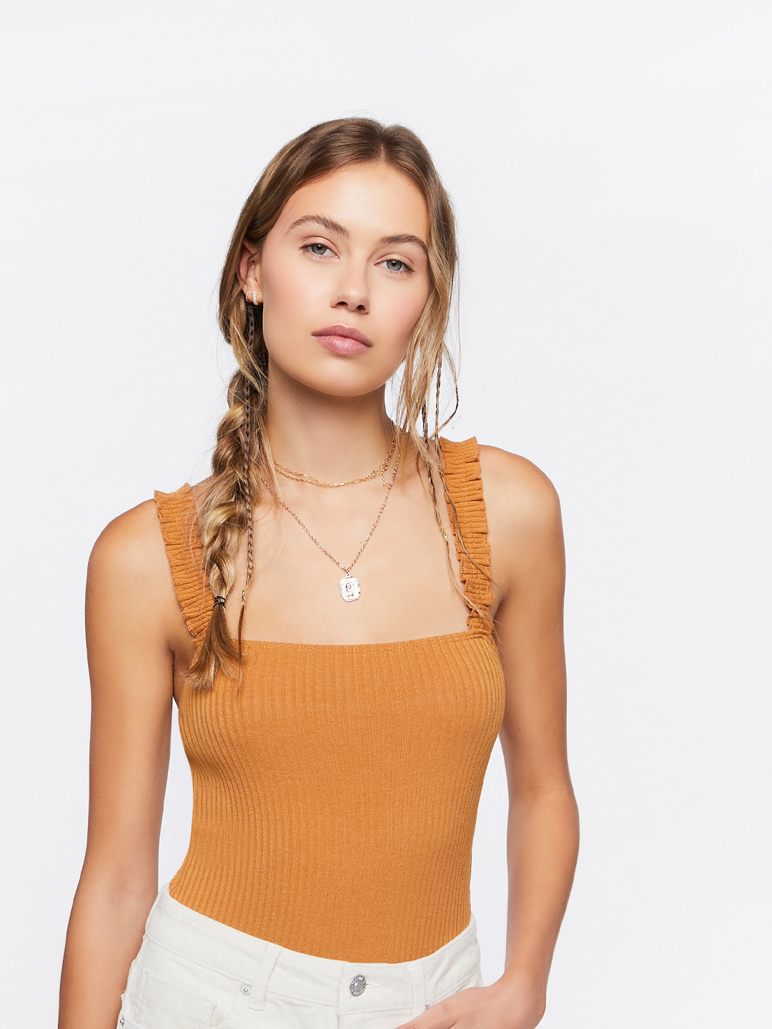 

FOREVER 21 Shoulder Straps Knitted Top, Orange