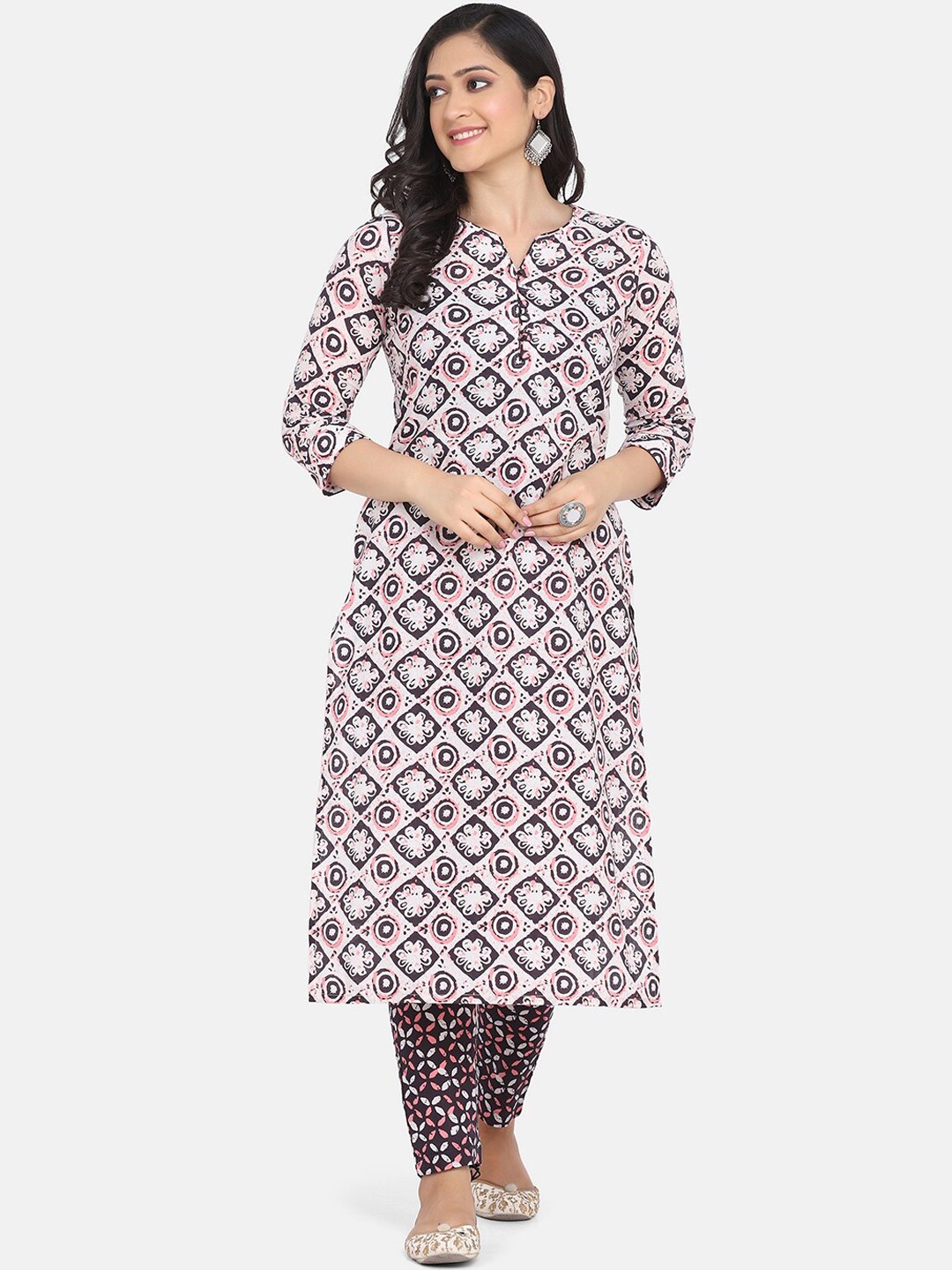 

KALINI Floral Printed Pure Cotton Kurta With Trousers & Dupatta, White