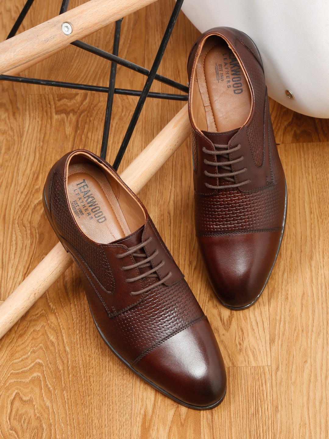 

Teakwood Leathers Men Perforations Leather Oxfords Formal Shoes, Brown