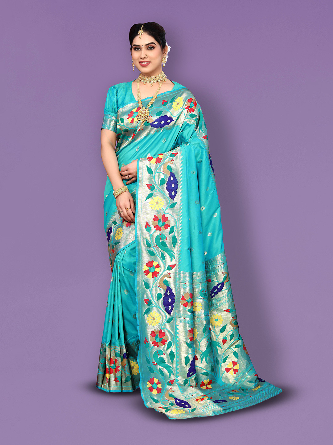 

Ekta Textiles Woven Design Zari Pure Silk Banarasi Saree, Turquoise blue