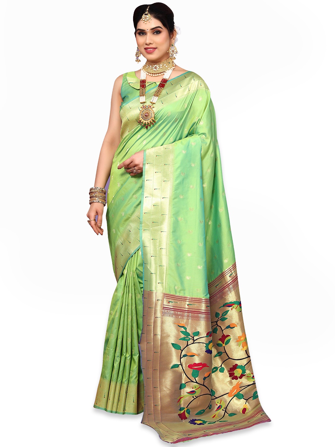 

Ekta Textiles Woven Design Zari Pure Silk Banarasi Saree, Green