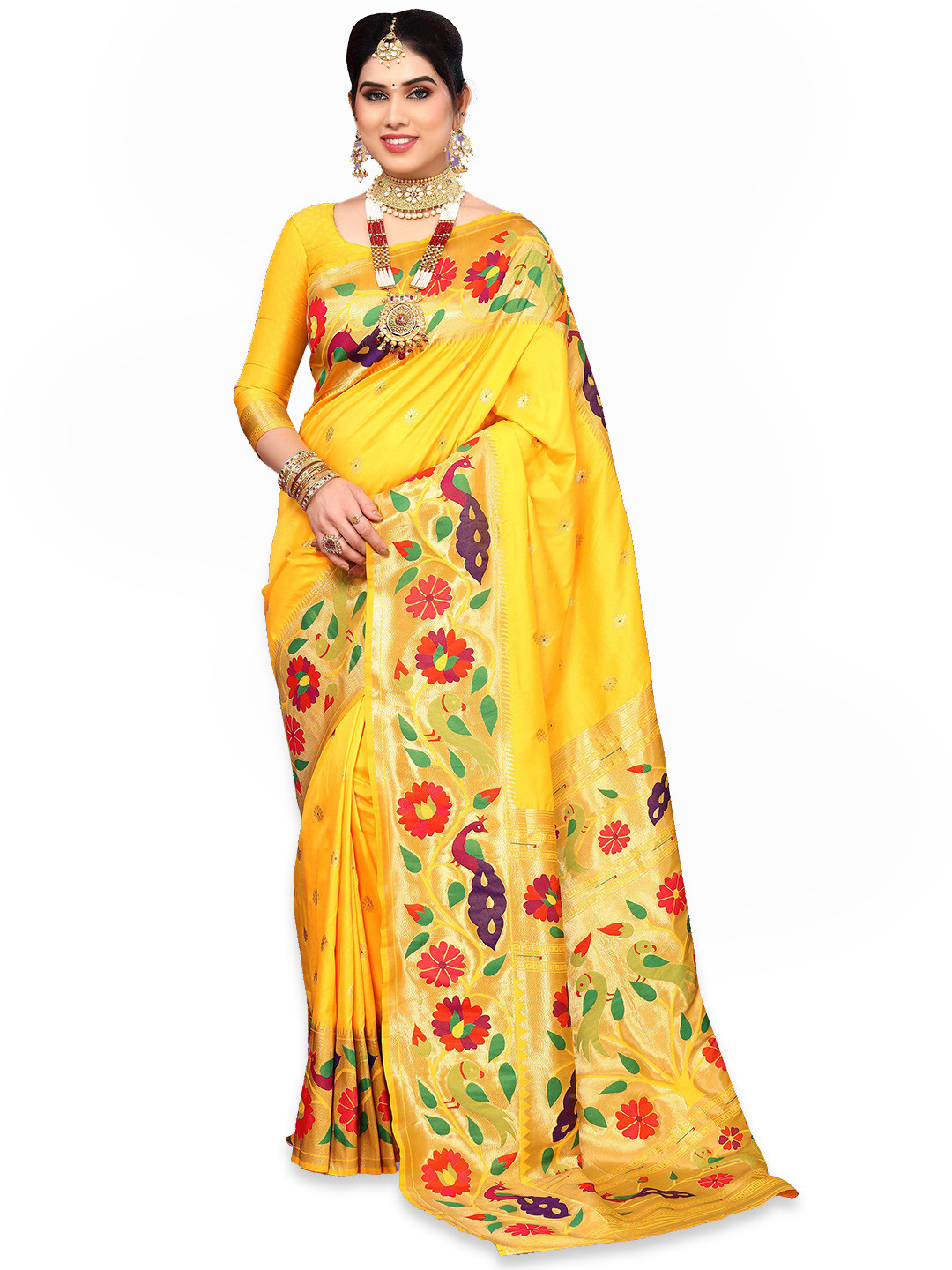 

Ekta Textiles Woven Design Zari Pure Silk Banarasi Saree, Yellow