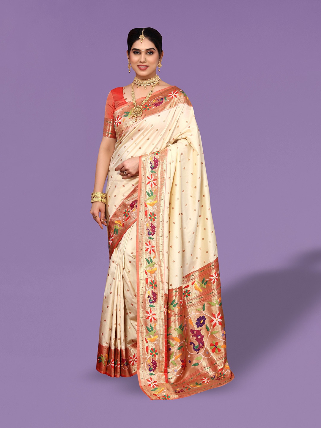 

Ekta Textiles Woven Design Zari Pure Silk Banarasi Saree, Cream