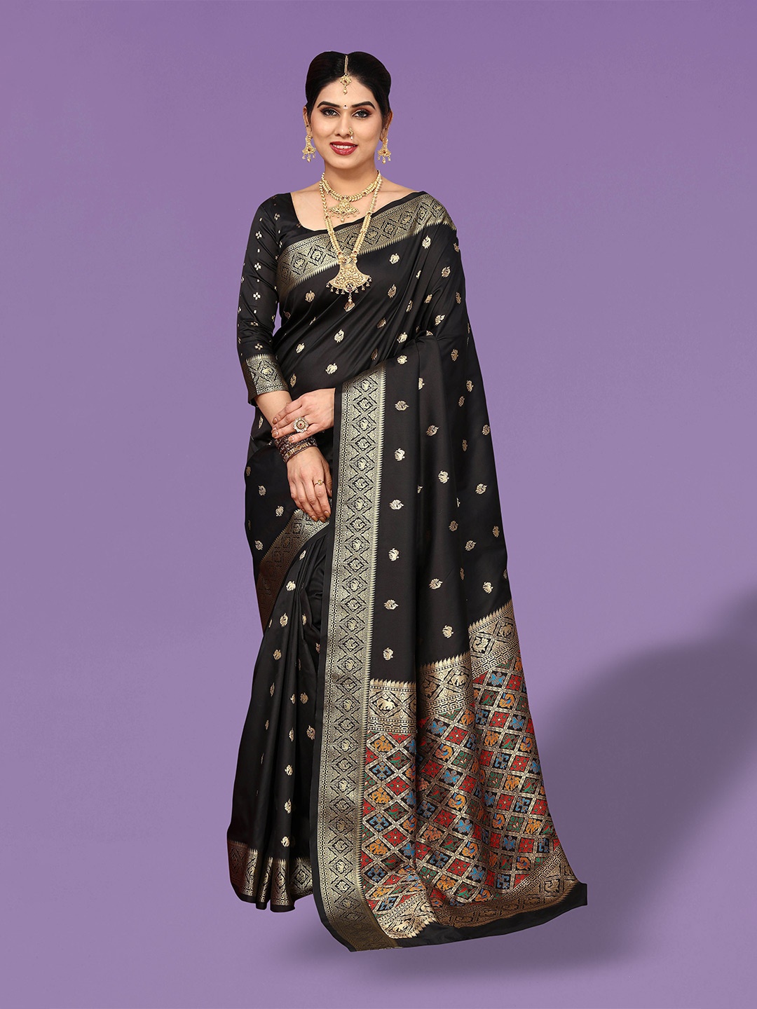 

Ekta Textiles Woven Design Zari Pure Silk Banarasi Saree, Black
