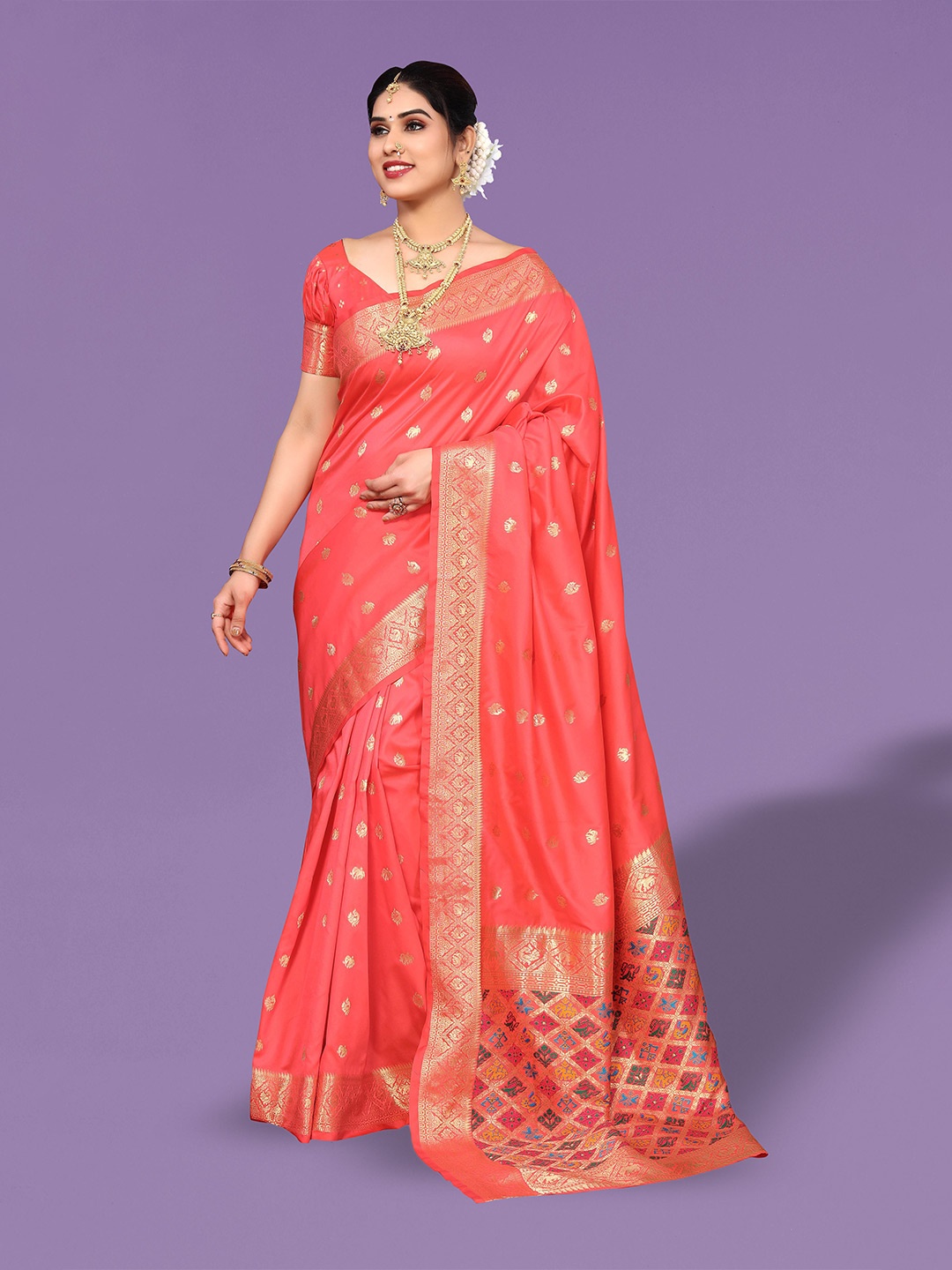 

Ekta Textiles Woven Design Zari Pure Silk Banarasi Saree, Peach