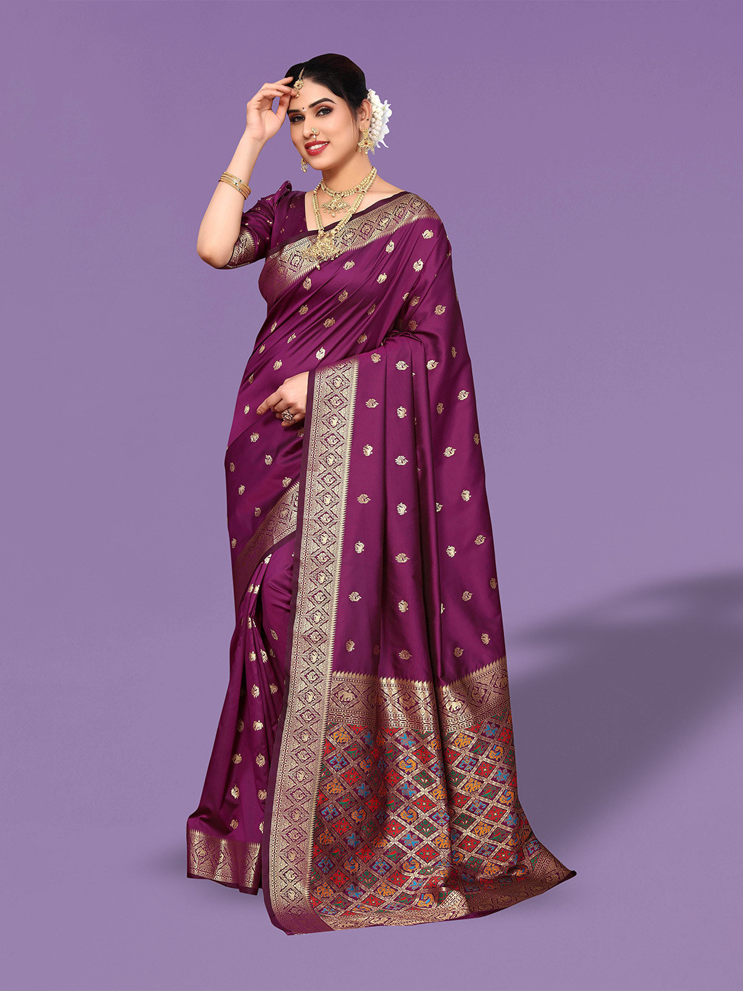 

Ekta Textiles Woven Design Zari Pure Silk Banarasi Saree, Purple