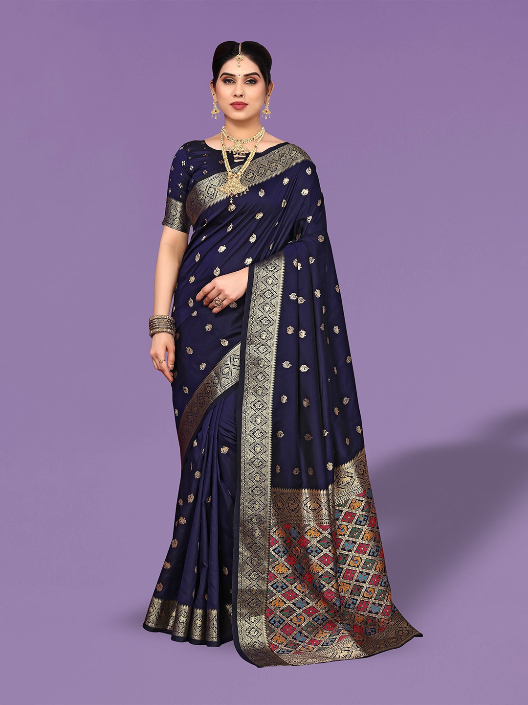 

Ekta Textiles Woven Design Zari Pure Silk Banarasi Saree, Navy blue