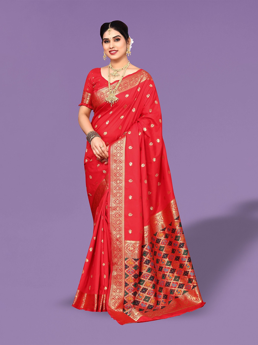 

Ekta Textiles Woven Design Zari Pure Silk Banarasi Saree, Red