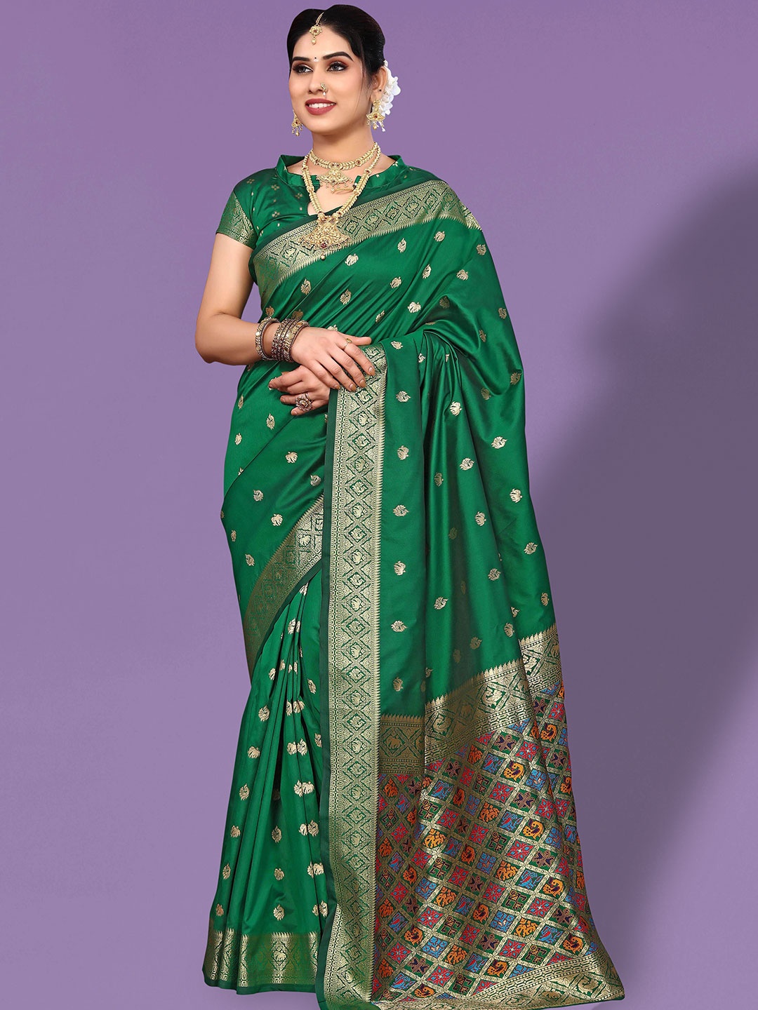 

Ekta Textiles Woven Design Zari Pure Silk Banarasi Saree, Green