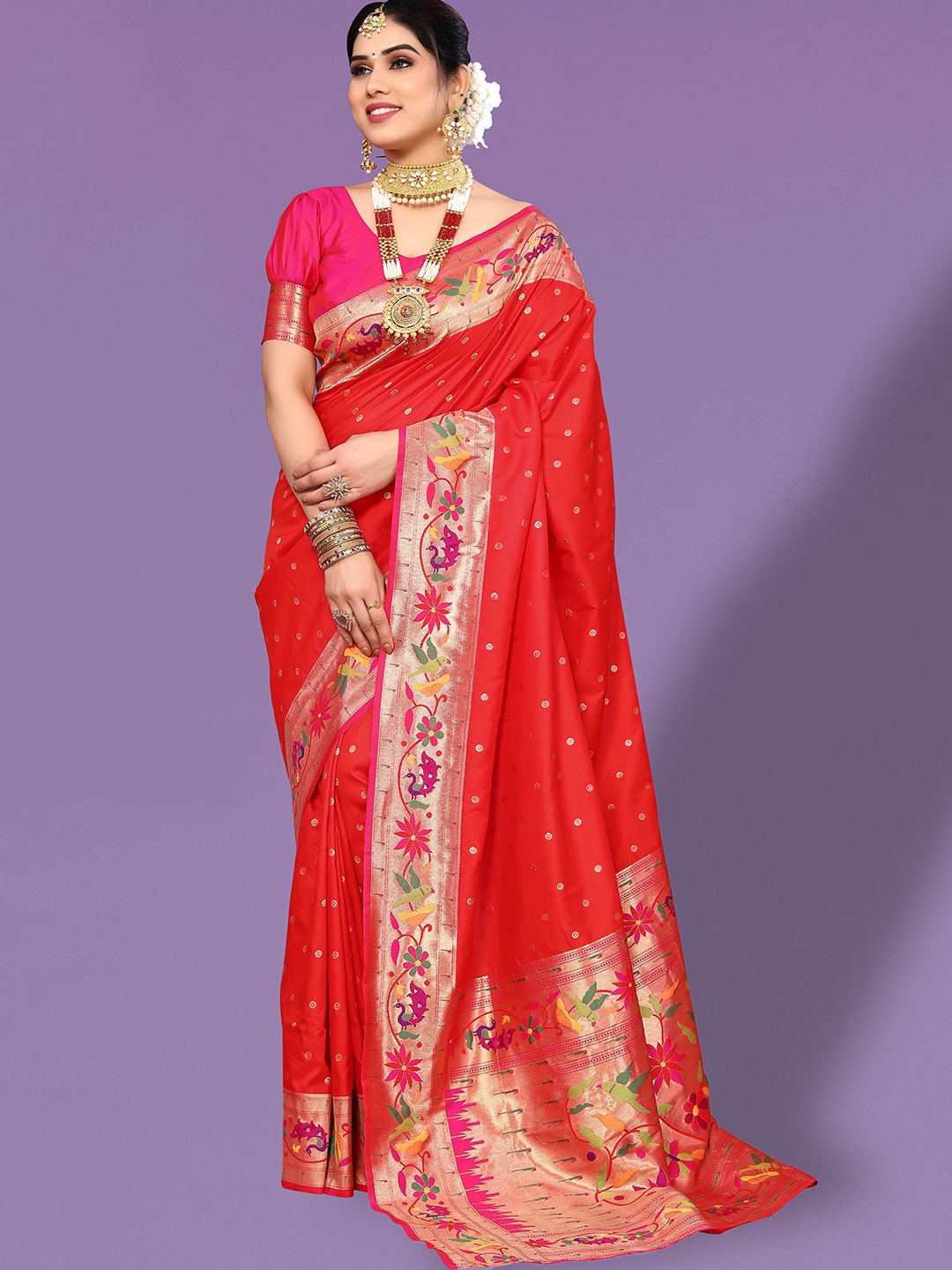 

Ekta Textiles Woven Design Zari Pure Silk Banarasi Saree, Red