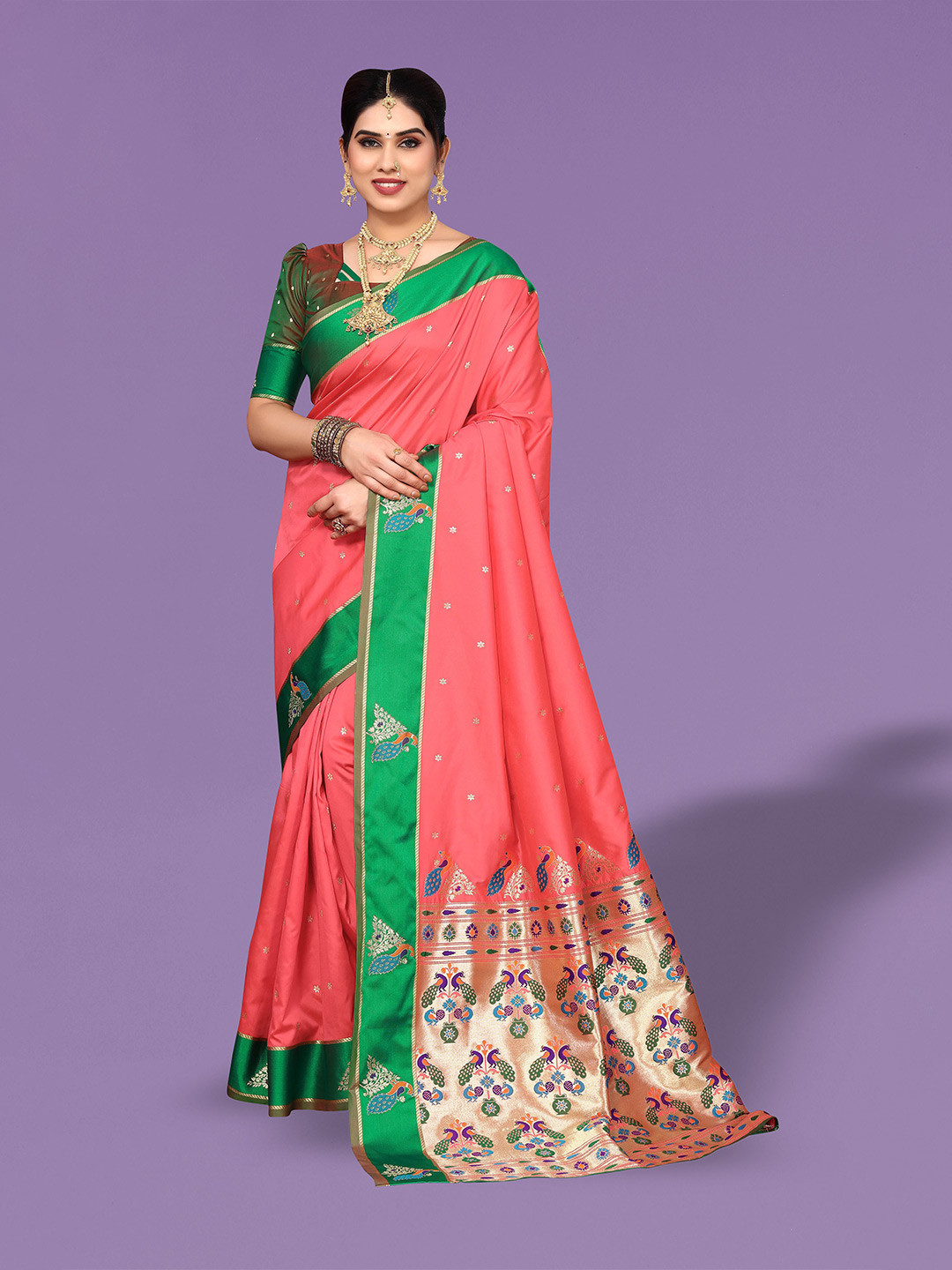 

Ekta Textiles Woven Design Zari Pure Silk Banarasi Saree, Peach