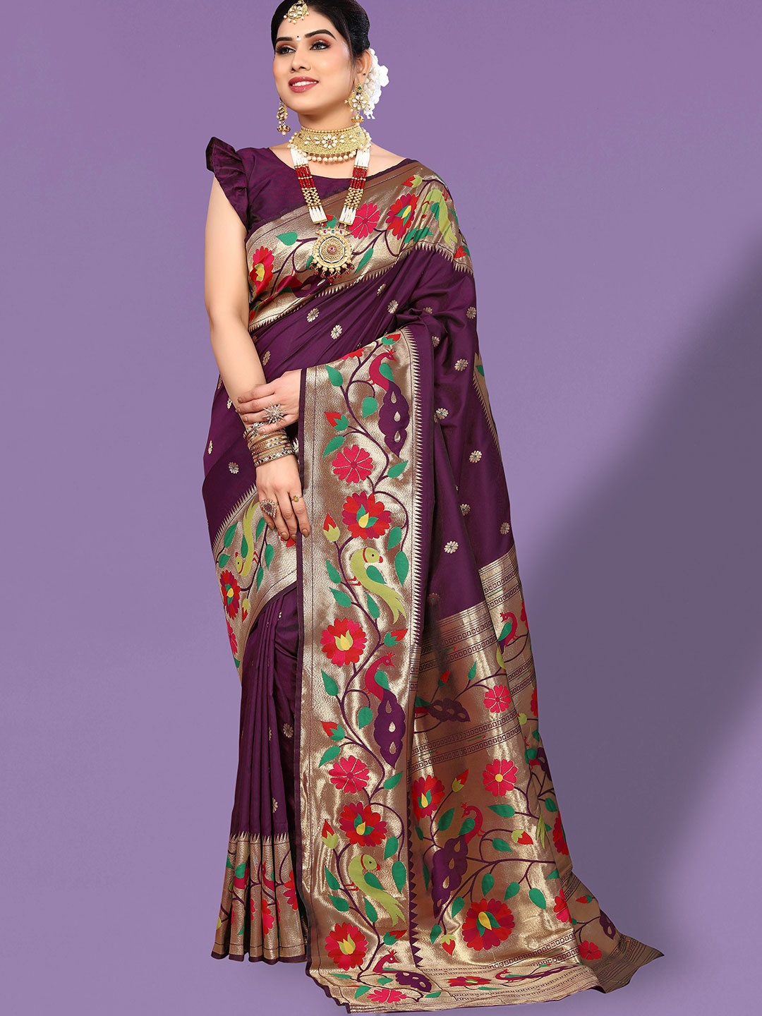 

Ekta Textiles Woven Design Zari Pure Silk Banarasi Saree, Purple