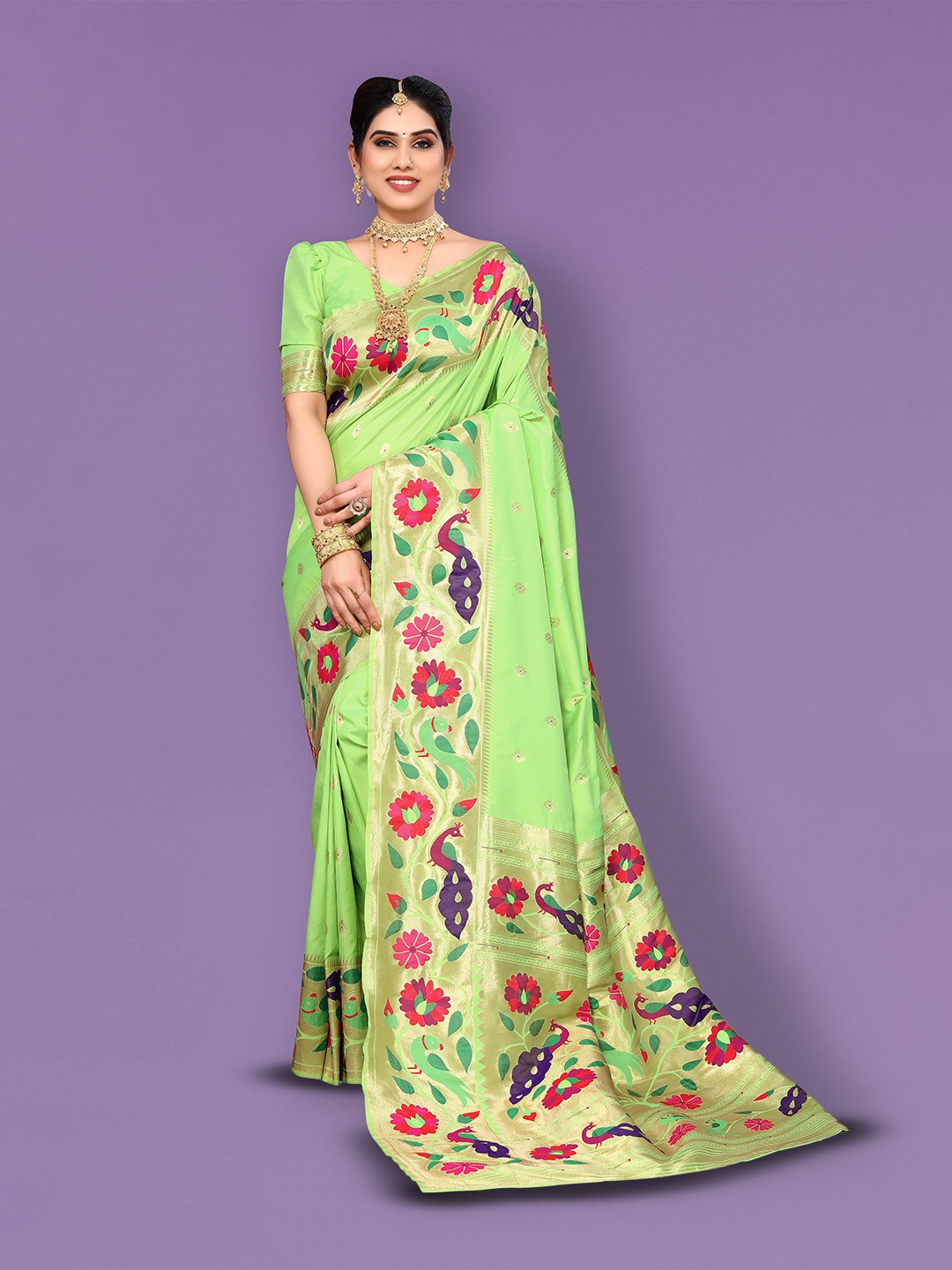 

Ekta Textiles Woven Design Zari Pure Silk Banarasi Saree, Green