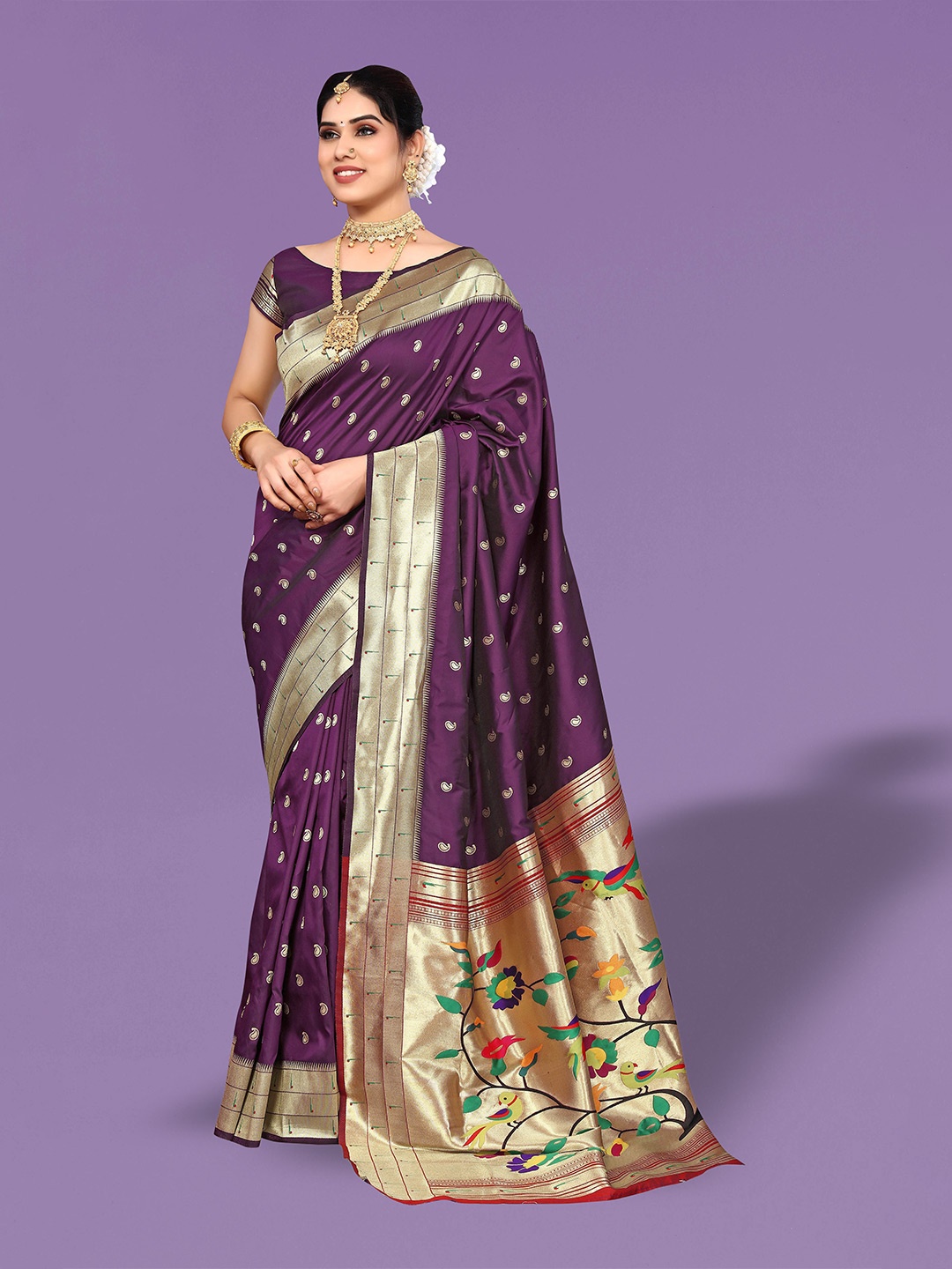 

Ekta Textiles Woven Design Zari Pure Silk Banarasi Saree, Violet