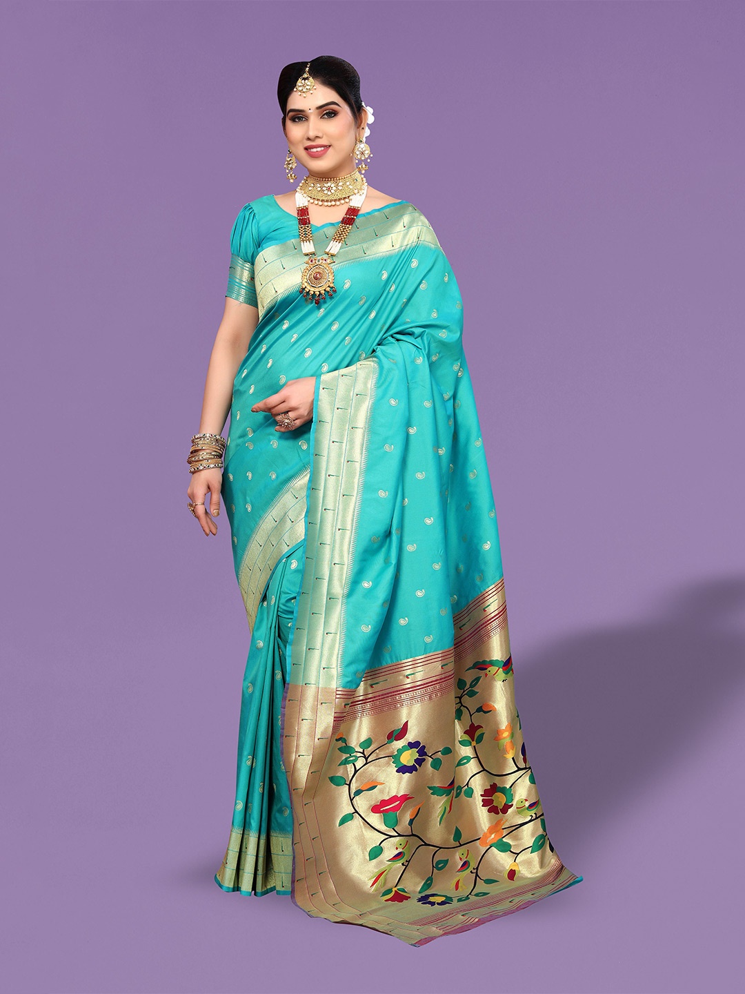 

Ekta Textiles Woven Design Zari Pure Silk Banarasi Saree, Turquoise blue