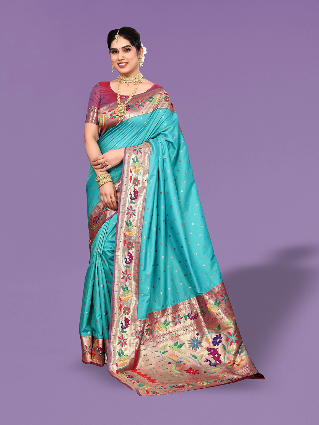 

Ekta Textiles Woven Design Zari Pure Silk Banarasi Saree, Turquoise blue