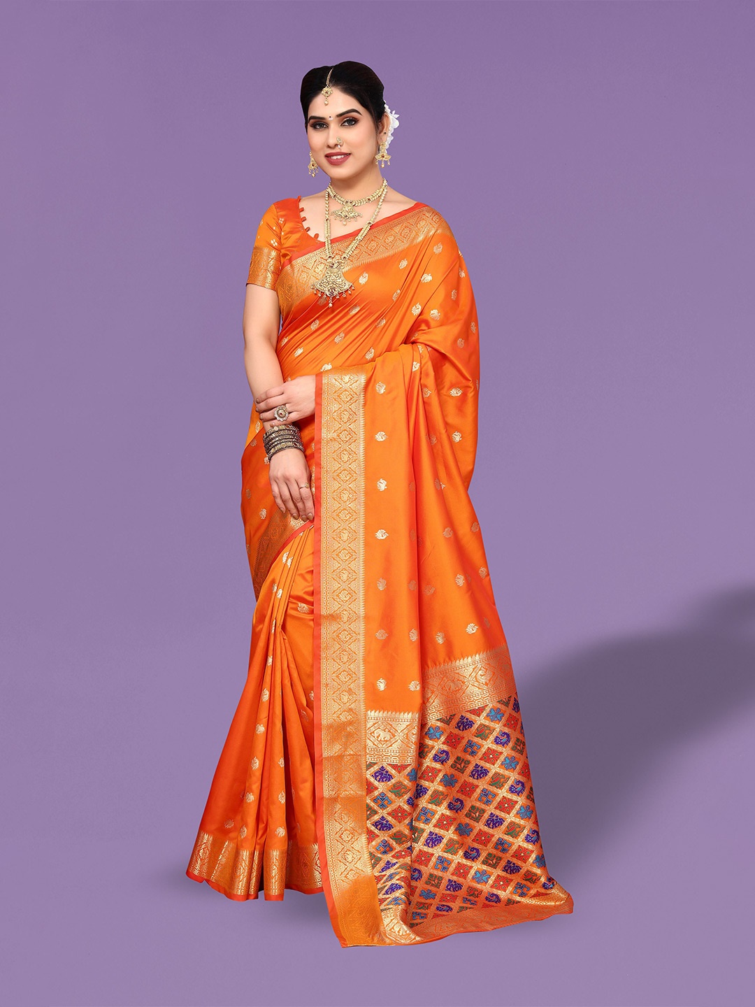 

Ekta Textiles Woven Design Zari Pure Silk Banarasi Saree, Orange