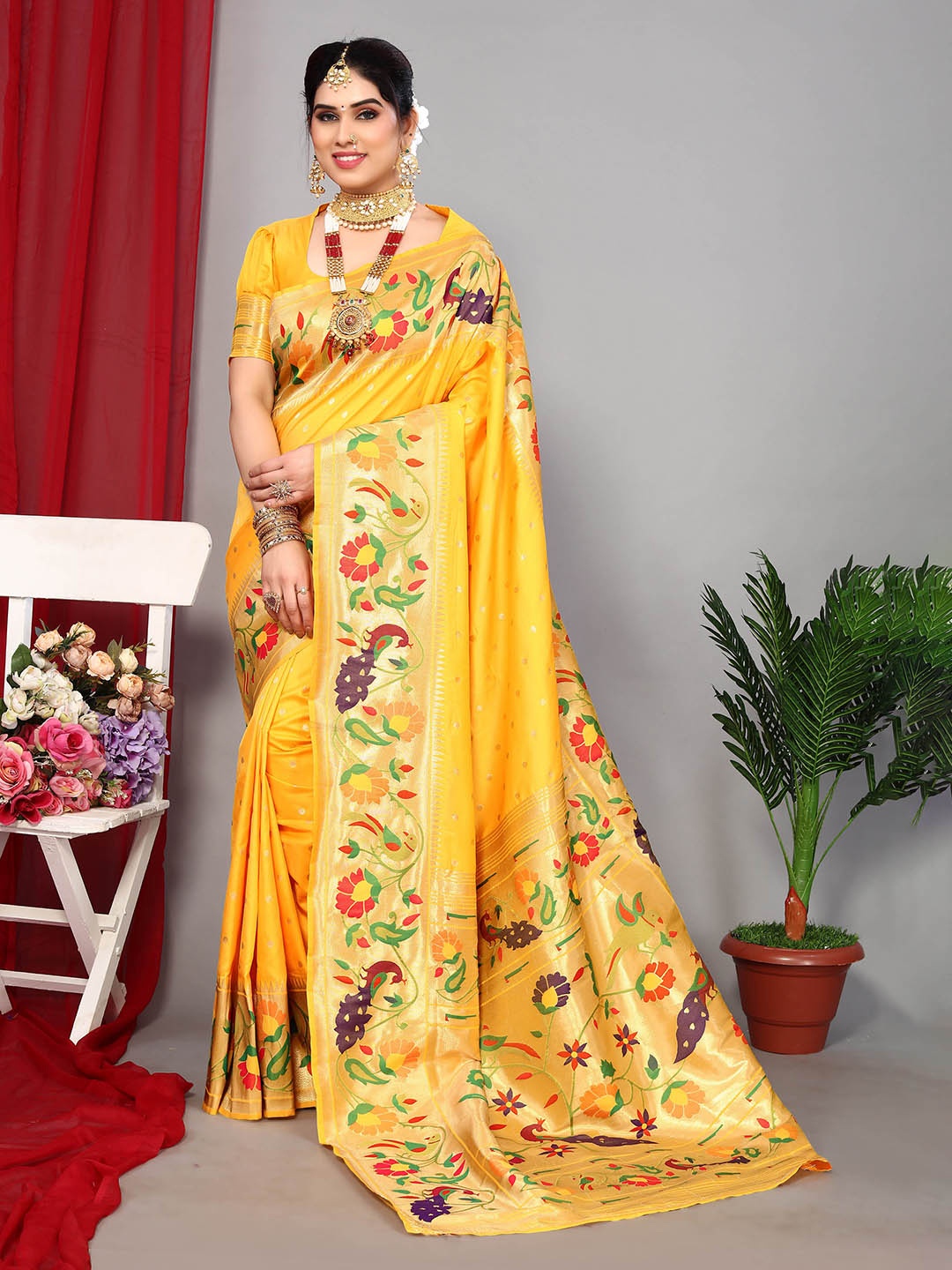 

Ekta Textiles Woven Design Zari Pure Silk Banarasi Saree, Yellow