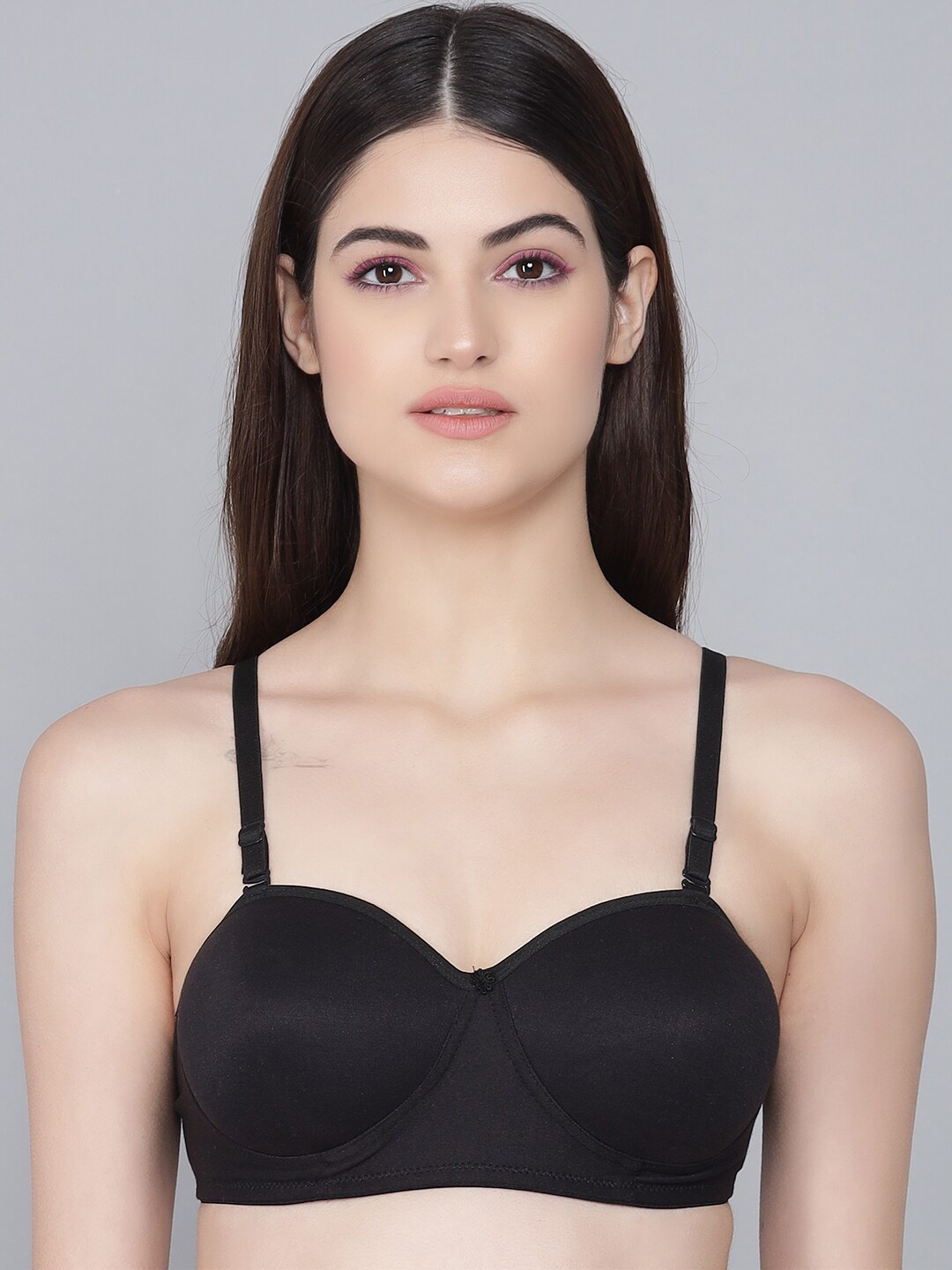 

Imsa Moda Non-Wired Lightly Padded All Day Comfort Seamless T Shirt Bra, Black