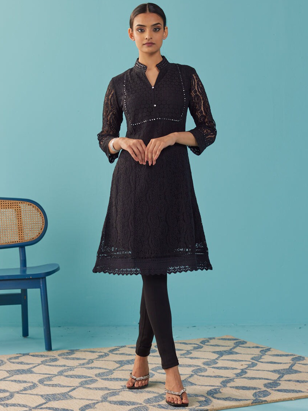 

Lakshita Paisley Self Design A-Line Kurta, Black