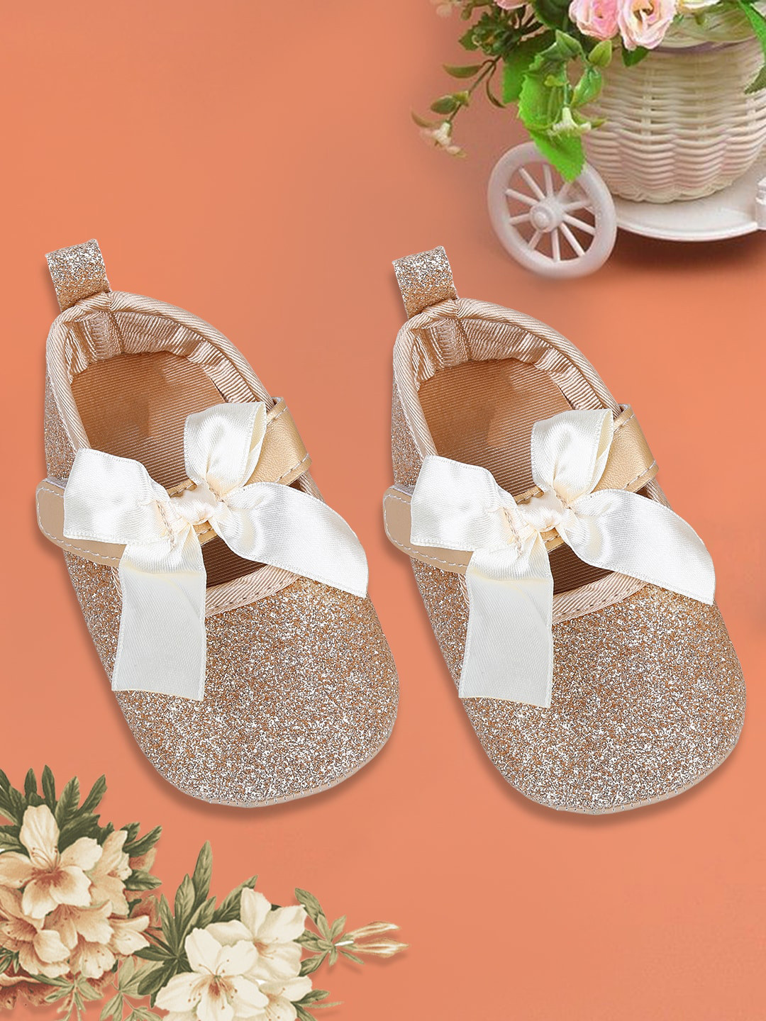

Baby Moo Infant Girls Embellished Cotton Anti-Slip Booties, Gold
