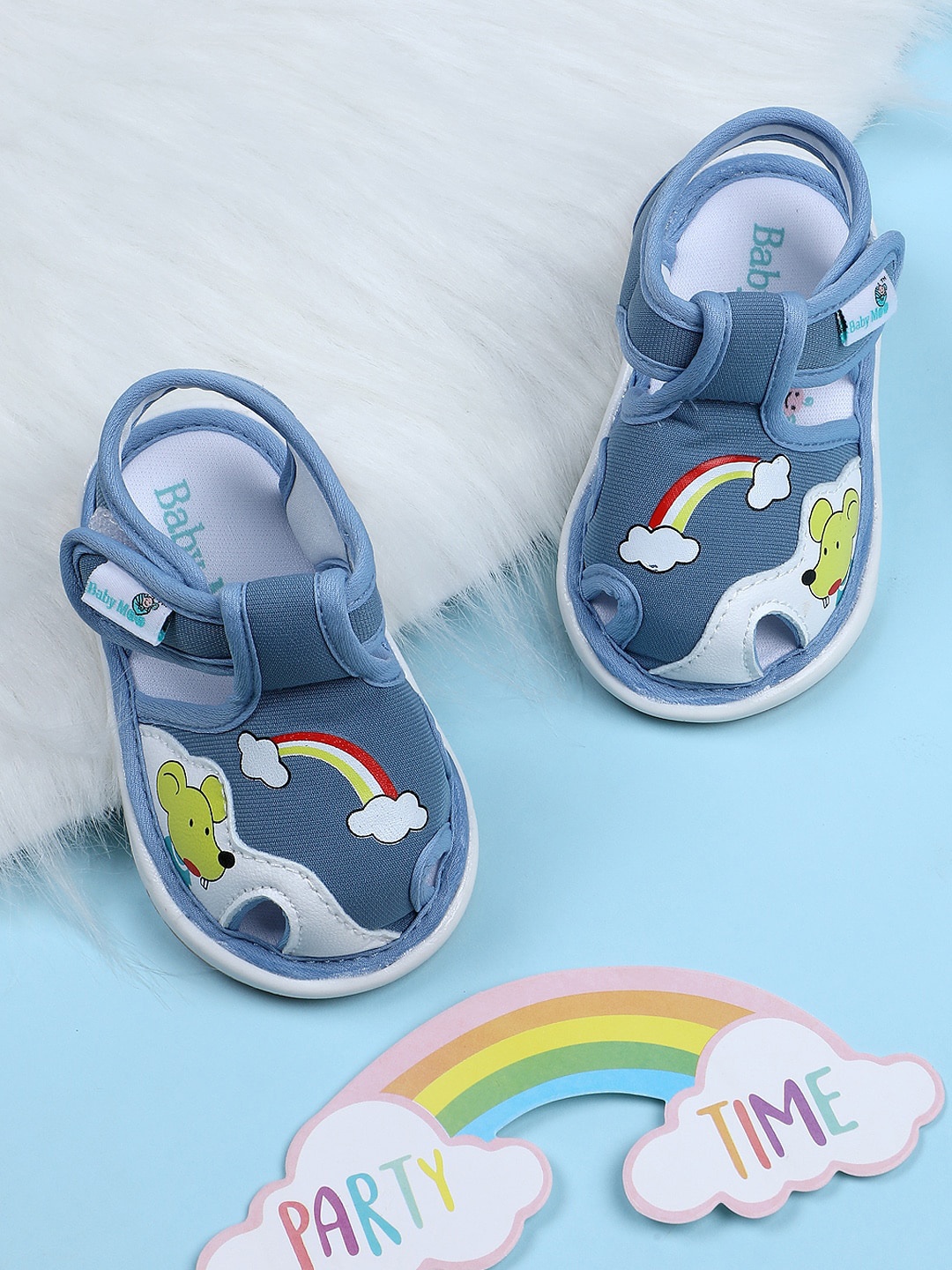 

Baby Moo Kids Self Design Anti-Skid Booties, Blue