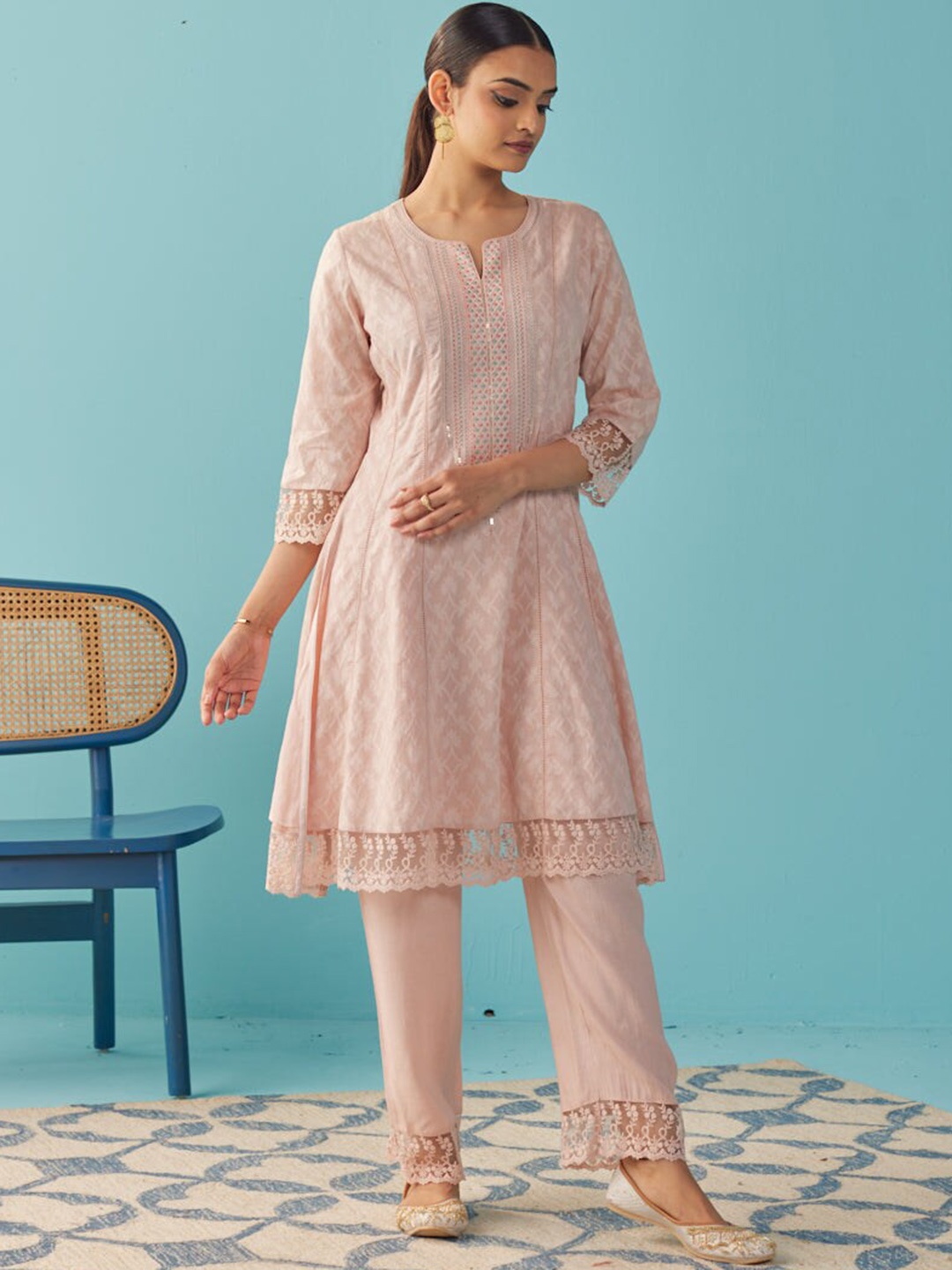 

Lakshita Embroidered Regular Pure Cotton Kurta With Trousers, Pink