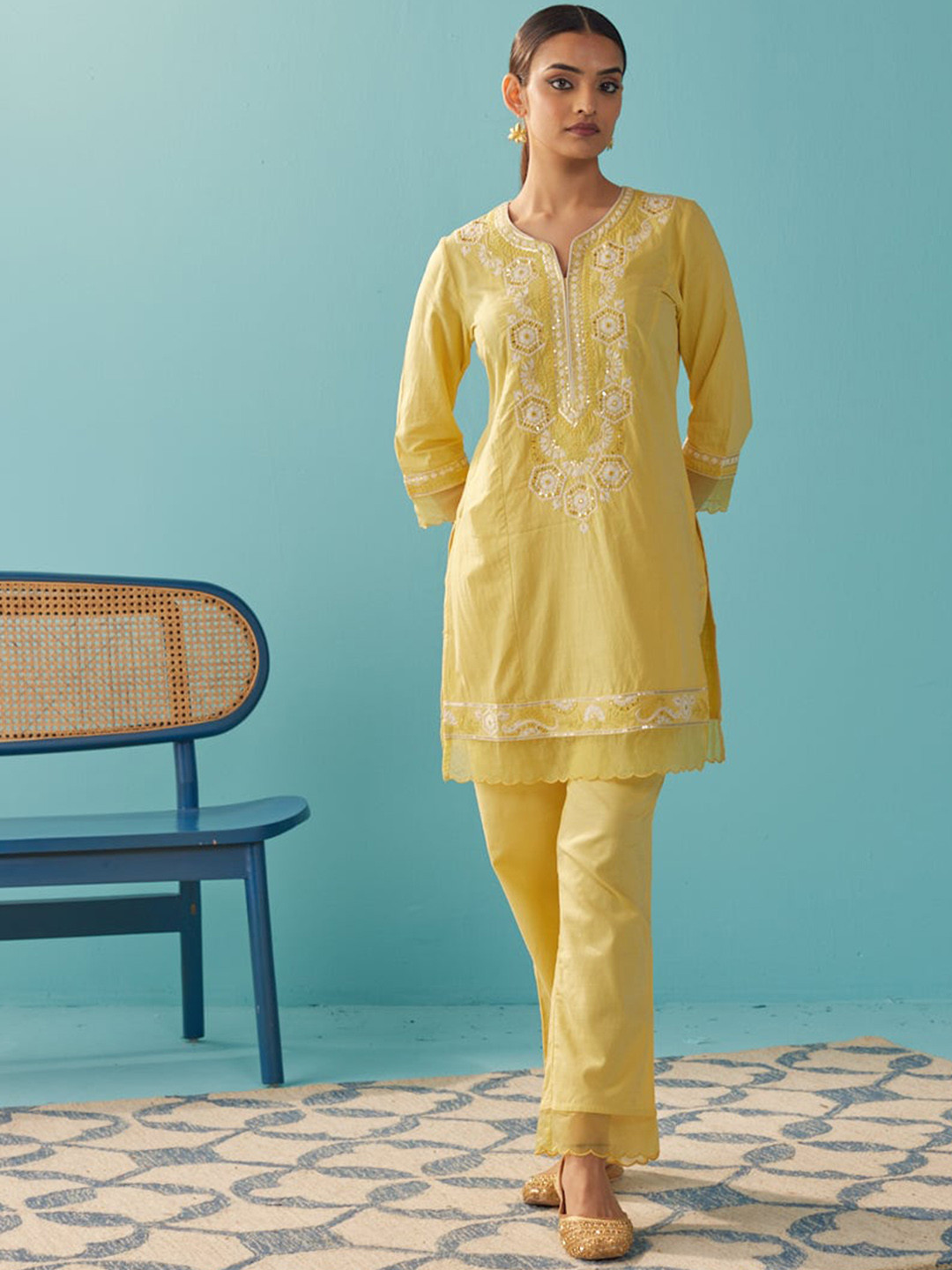

Lakshita Embroidered Regular Kurti With Trousers, Yellow
