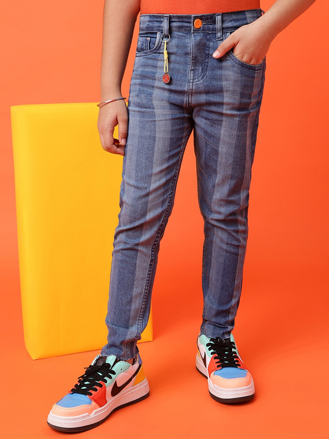 

TALES & STORIES Boys Slim Fit Mid Rise Whiskers Stretchable Jeans, Blue