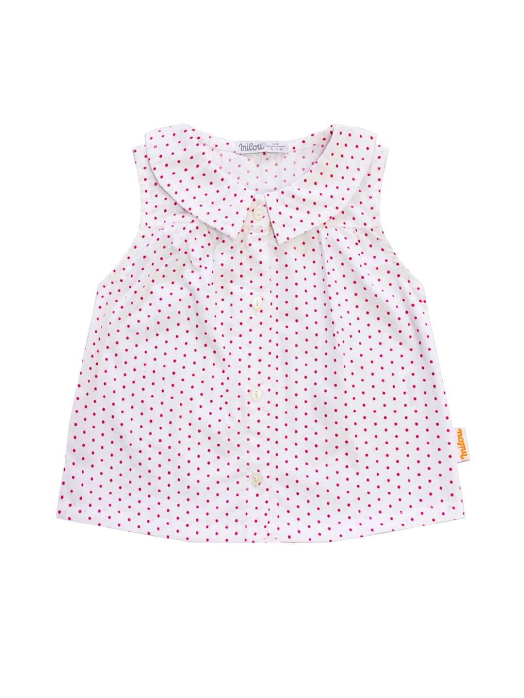 

milou Girls Polka Dot Printed Sleeveless Pure Cotton A-Line Top, White