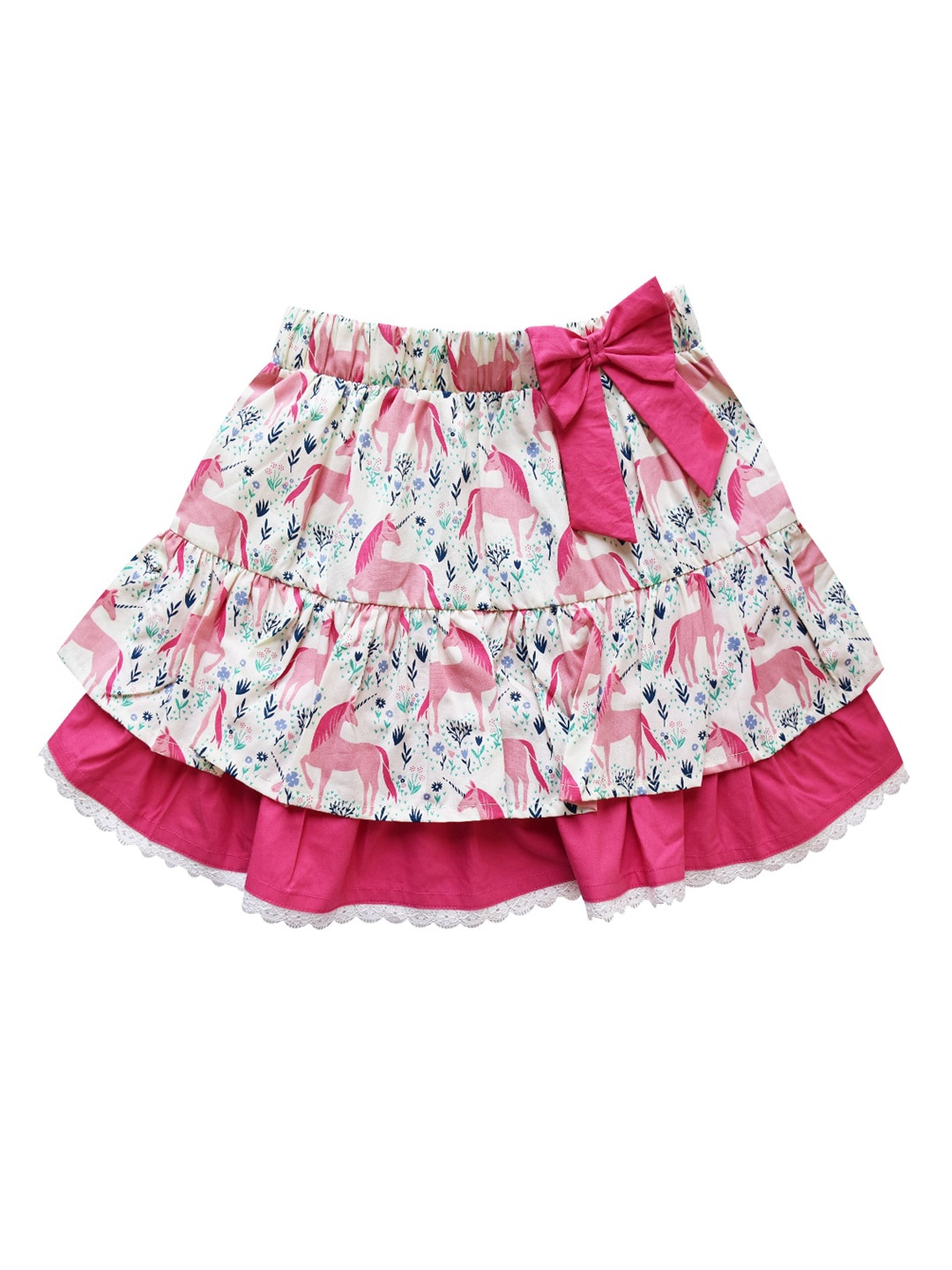 

milou Girls Printed Pure Cotton Flared Knee-Length Skirt, White
