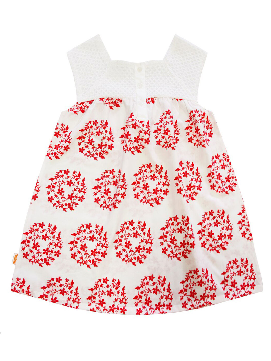 

milou Girls Floral Printed Sleeveless Pure Cotton A-Line Dress, White