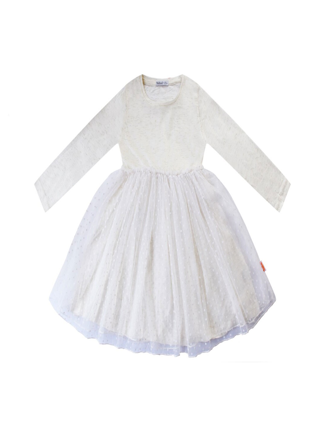 

milou Girls Self Design Net Fit & Flare Dress, White