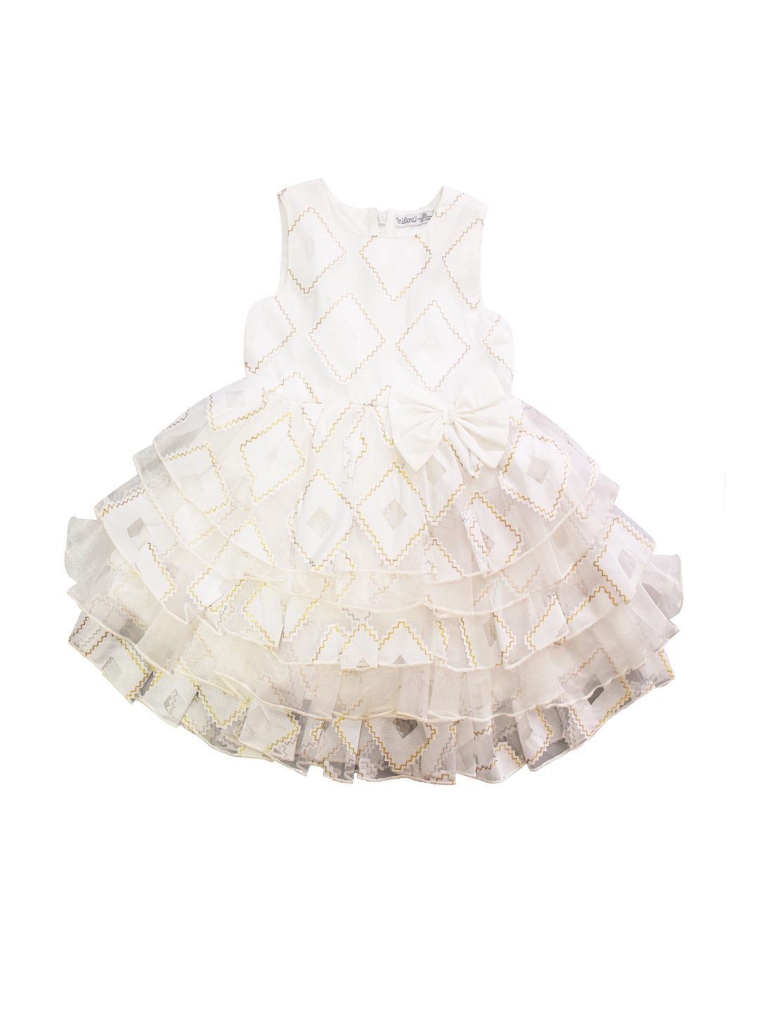 

milou Girls Self Design Pure Cotton Fit & Flare Dress, White