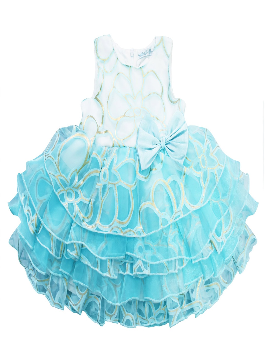 

milou Girls Floral Printed Pure Cotton Fit & Flare Dress, Blue