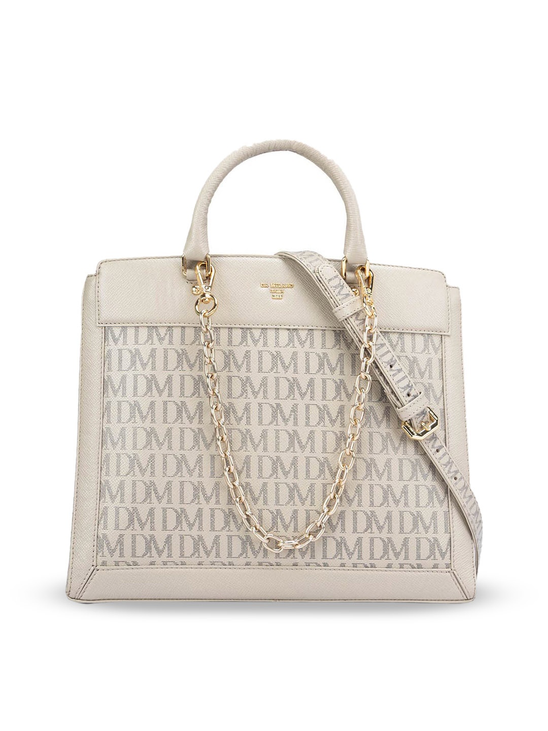 

Da Milano Typography Printed Leather Structured Handheld Bag, Off white