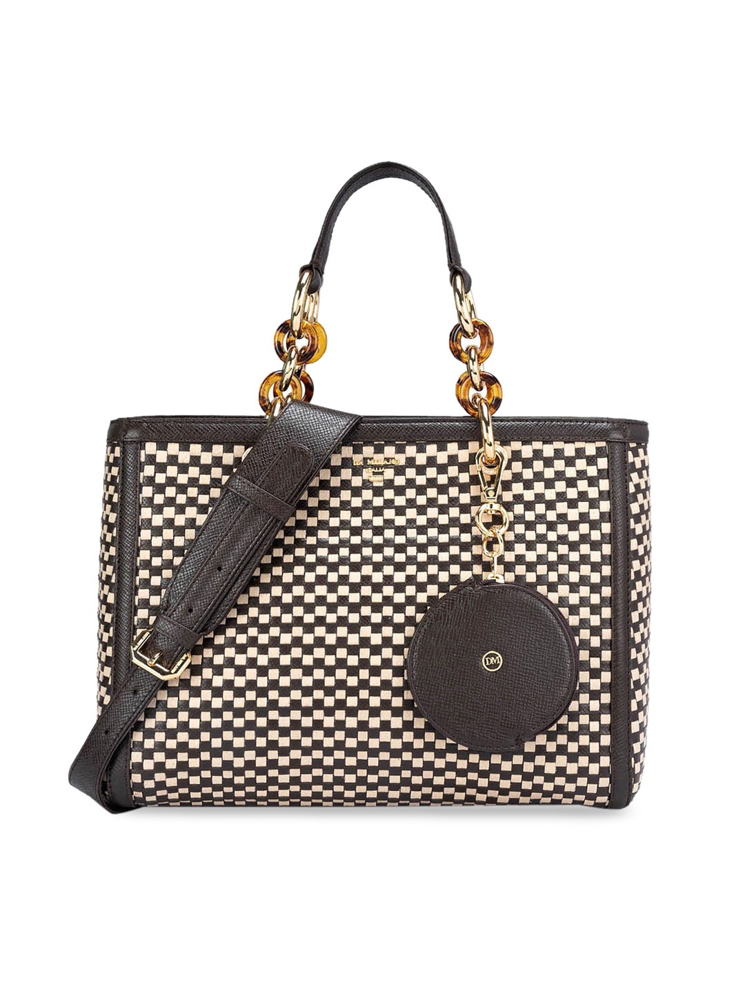 

Da Milano Checked Leather Structured Handheld Bag, Brown